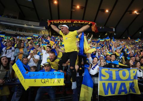 Ukraine supporters celebrate after defeating Scotland in a World Cup qualifier on June 1.