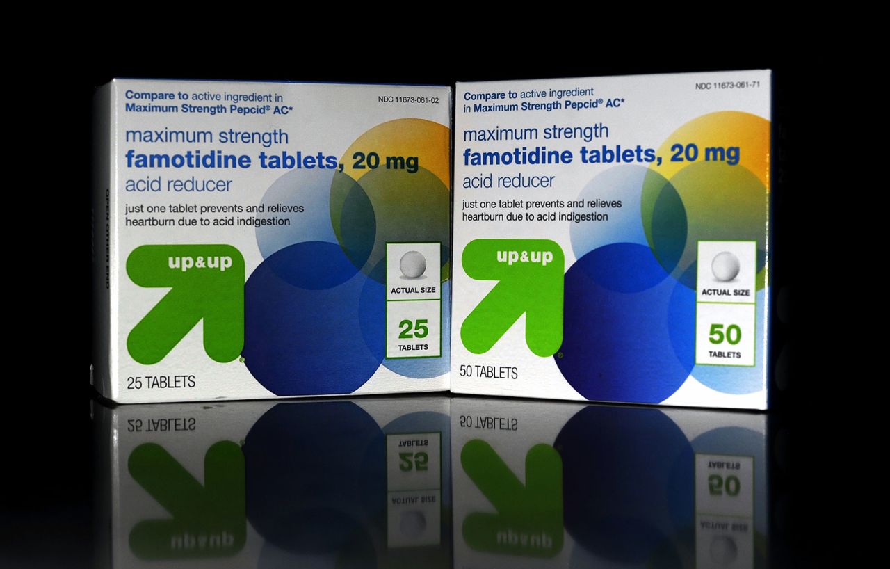 Packages of famotidine tablets are seen in this photo illustration.