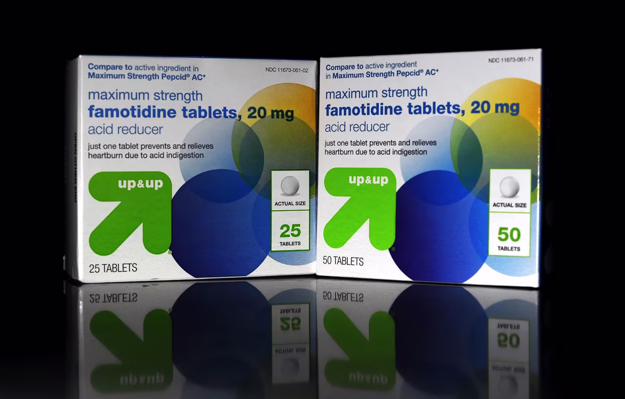 Packages of famotidine tablets are seen in this photo illustration.