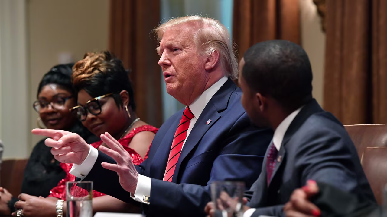 President Donald Trump speaks during an African-American History Month reception in the Cabinet Room of the White House on Feb. 27.