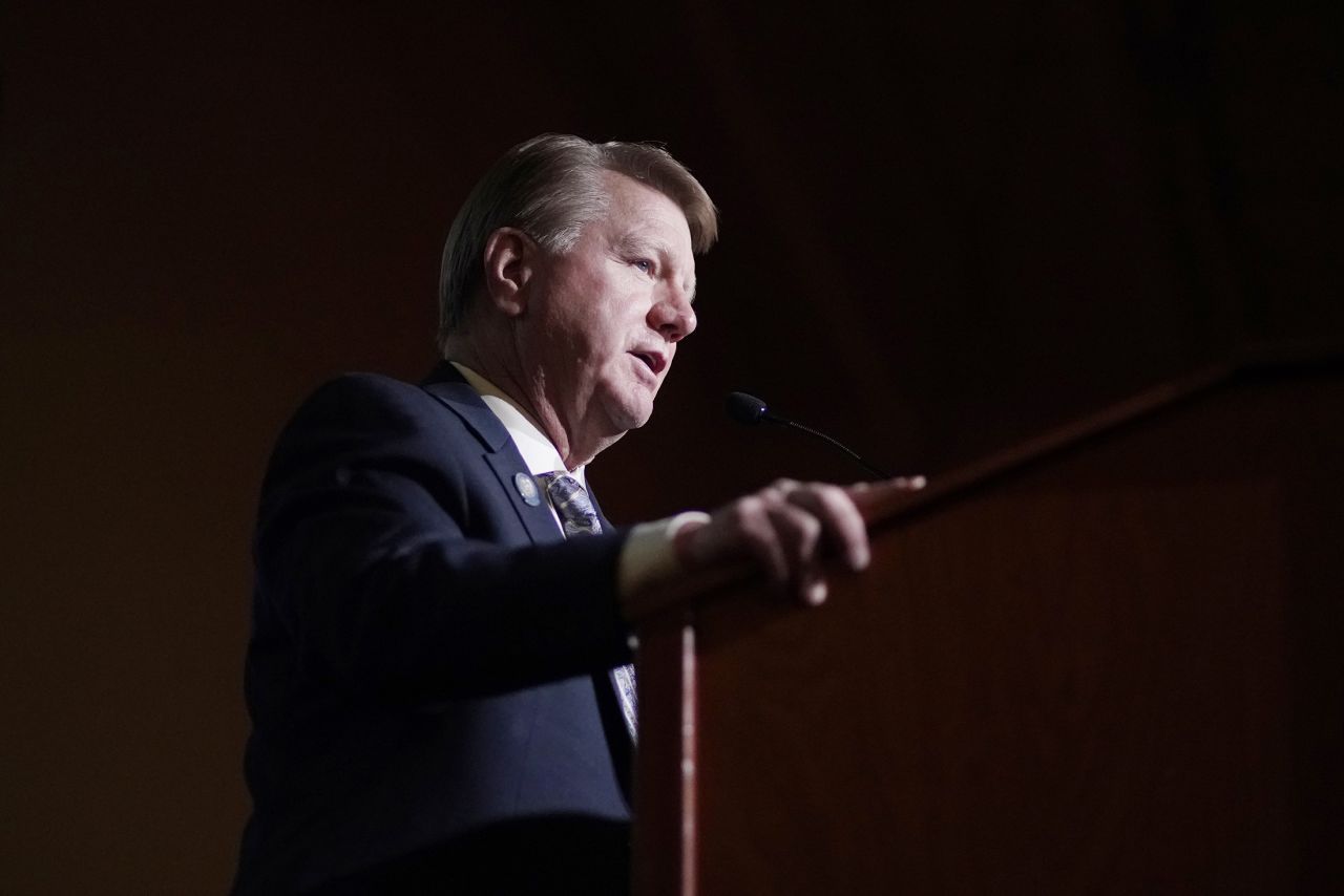 Jim Marchant speaks at a Republican election night watch party in Las Vegas, on November 3. 