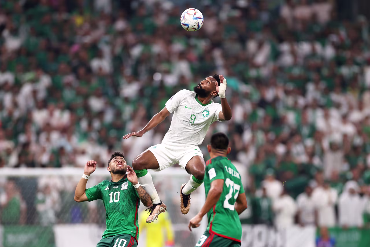 Feras Albrikan of Saudi Arabia jumps for the ball.