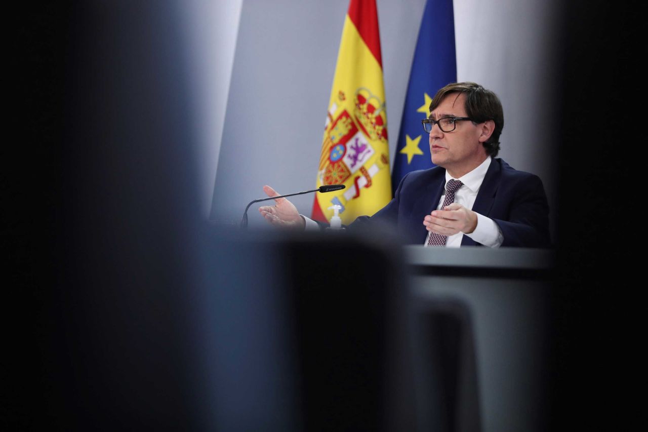 Spanish Health Minister Salvador Illa is seen during a press conference in Madrid, Spain, on December 28.