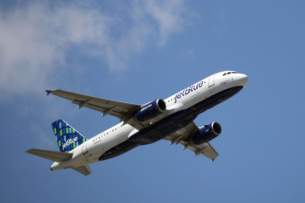 A JetBlue plane takes off from JFK Airport on August 24, 2019. 