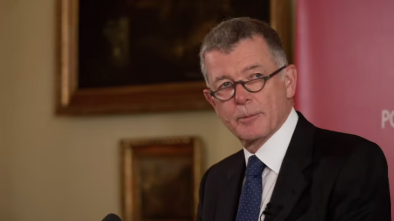 British intelligence chief Richard Moore speaks at an event in Prague, Czech Republic, on July 19.