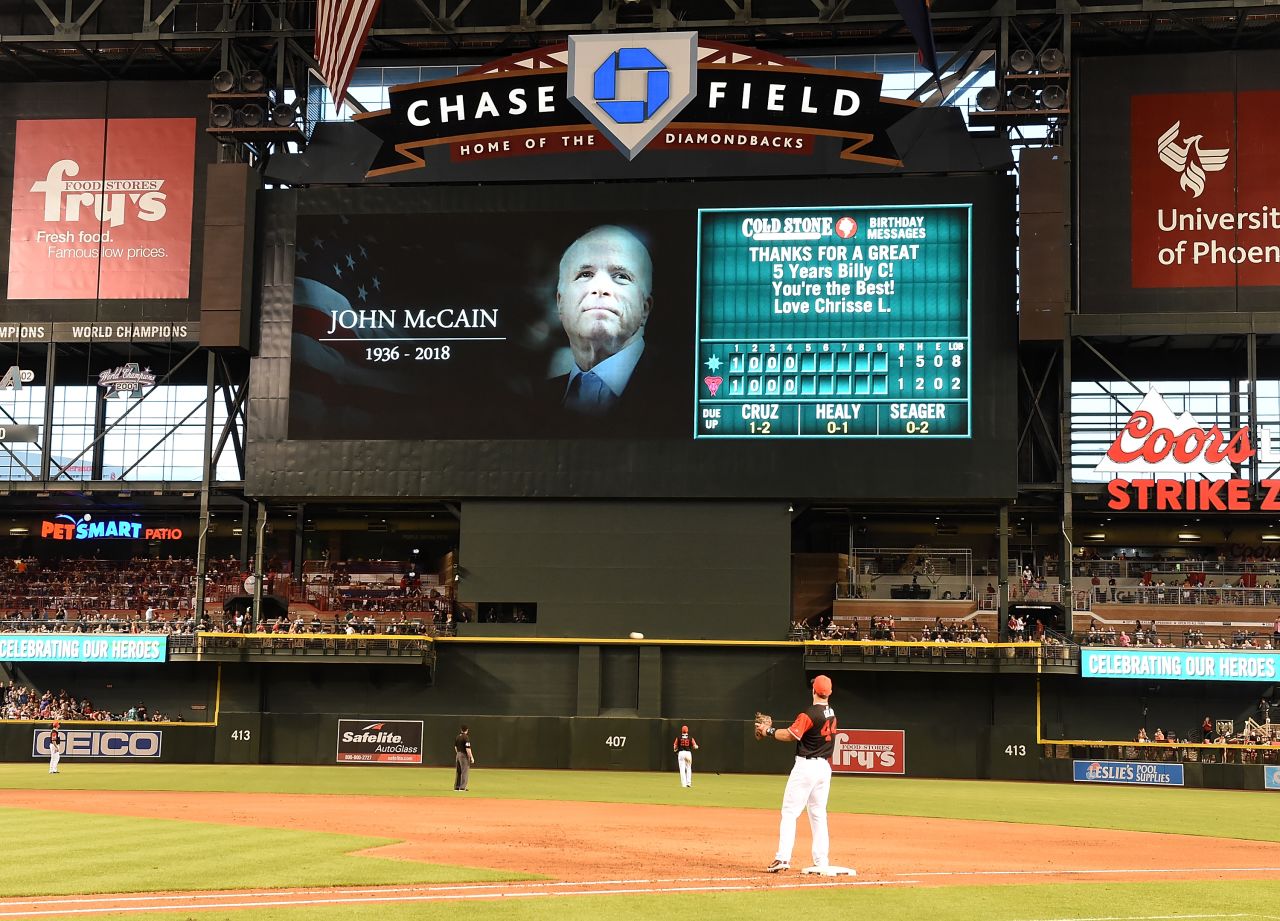 The Arizona Diamondbacks paid tribute to the late US Senator John McCain during a game against the Seattle Mariners at Chase Field in Phoenix on Saturday