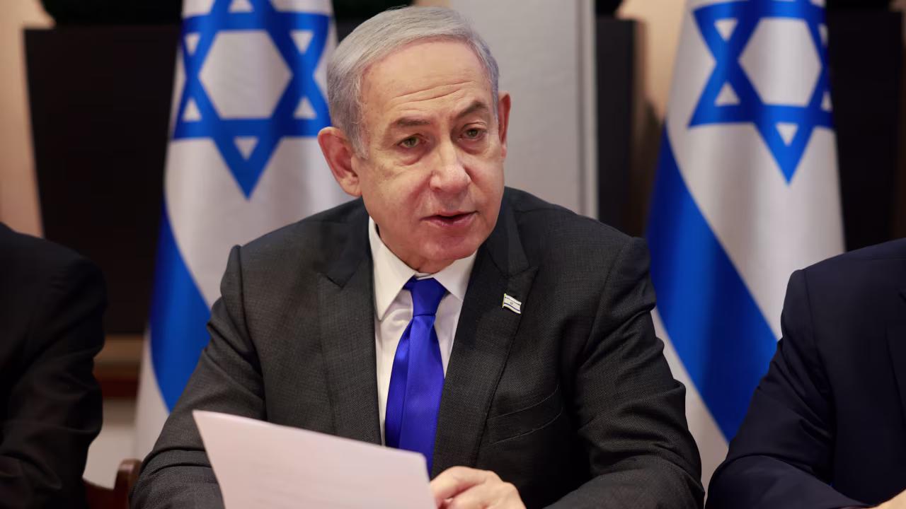 Israeli Prime Minister Benjamin Netanyahu chairs a cabinet meeting Sunday at the Kirya in Tel Aviv, Israel.