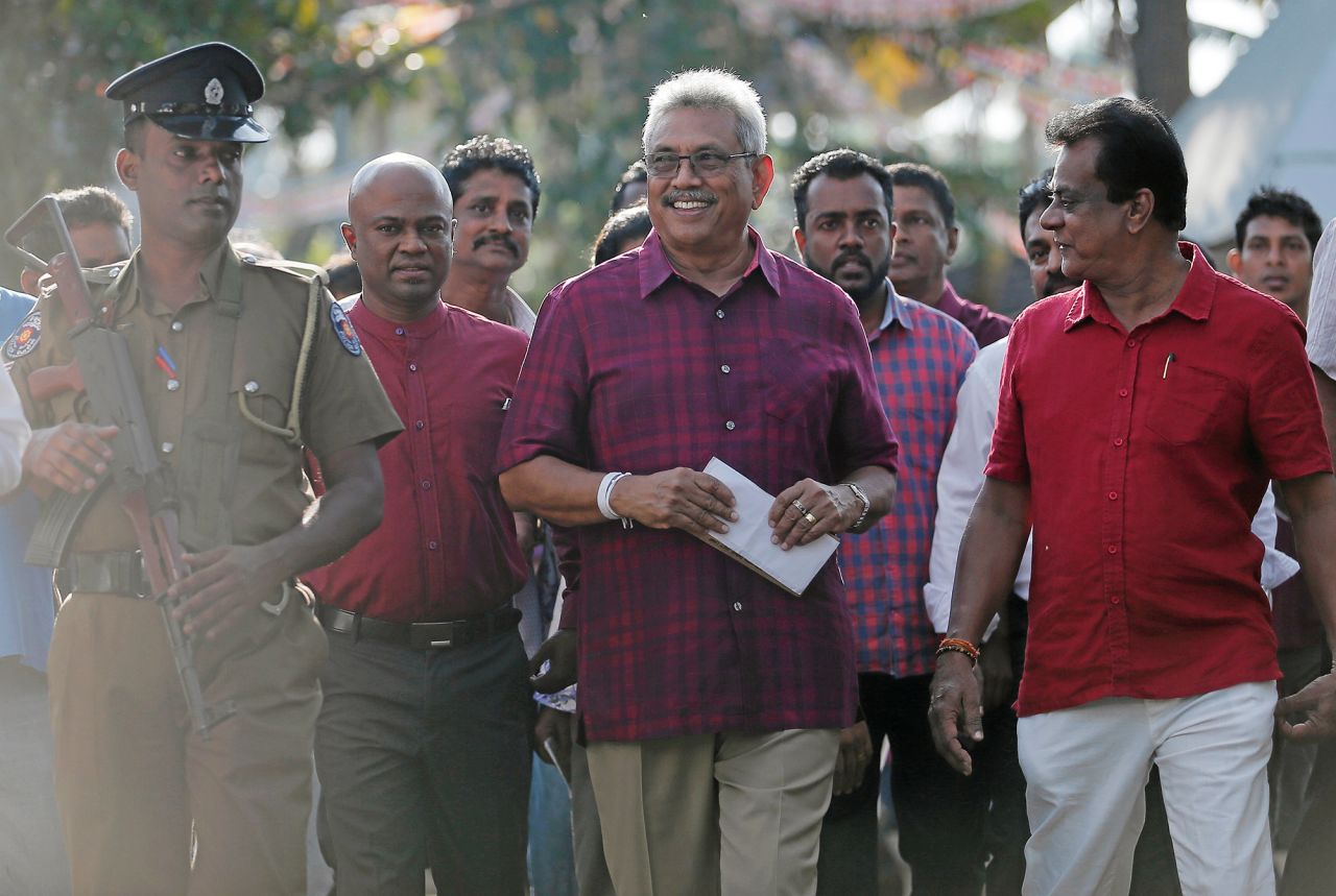 Sri Lanka People's Front party presidential election candidate and former wartime defence chief?Gotabaya?Rajapaksa?leaves after casting his vote during the presidential election in Colombo, Sri Lanka, on Novermber 16, 2019.