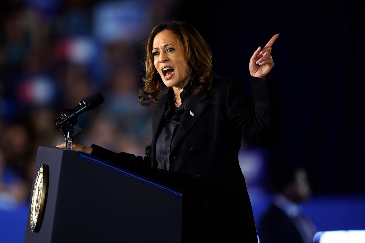 Democratic presidential nominee, Vice President Kamala Harris holds a campaign rally at the McHale Athletic Center in Wilkes Barre, Pennsylvania on September 13.