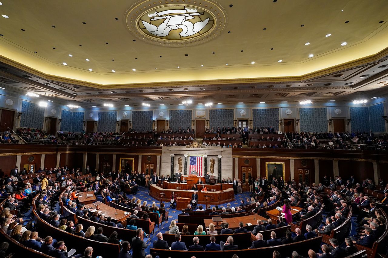 Temporary House leader Rep. Patrick McHenry presides as Republicans try to elect Rep. Jim Jordan at the Capitol in Washington, DC, on Tuesday.