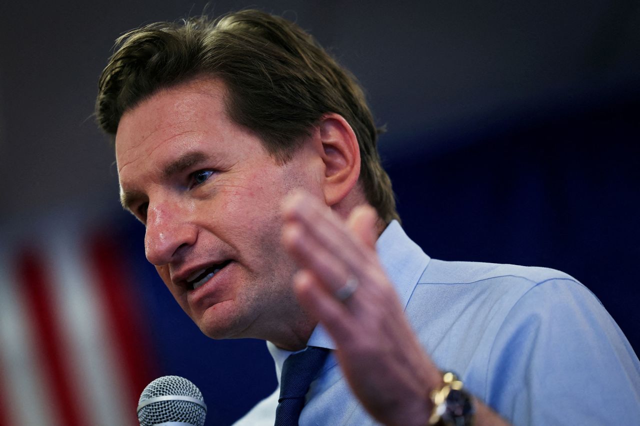 Rep. Dean Phillips speaks at a campaign event ahead of the New Hampshire presidential primary election in Nashua, on January 20.