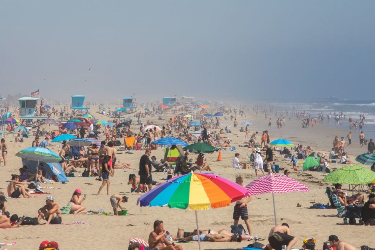 Crowds at Huntington Beach, California on April 25.