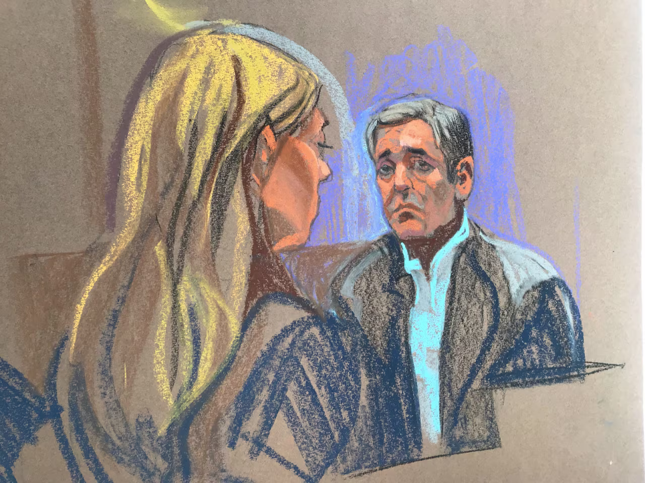 A sketch of Cohen on the stand on Tuesday, October 24.
