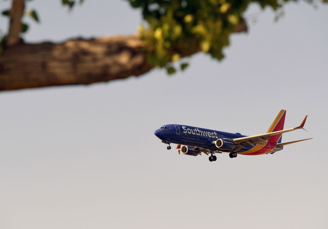 A Southwest Airlines plane prepares to land at McCarran International Airport in Nevada on May 25.