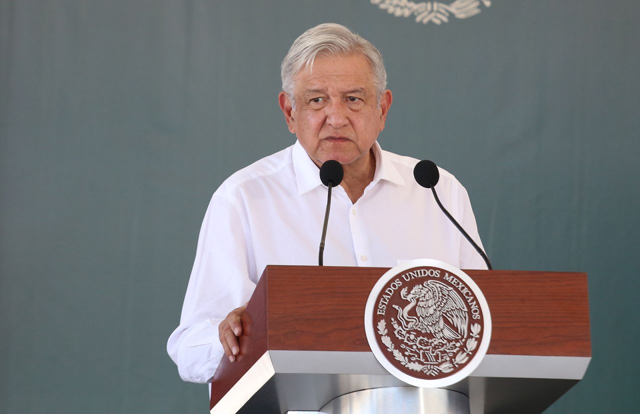 President of Mexico, Andres Manuel Lopez Obrador, speaks during the inauguration of the National Guard new headquarters in Sabinas Nuevo León, Mexico, on January 22.