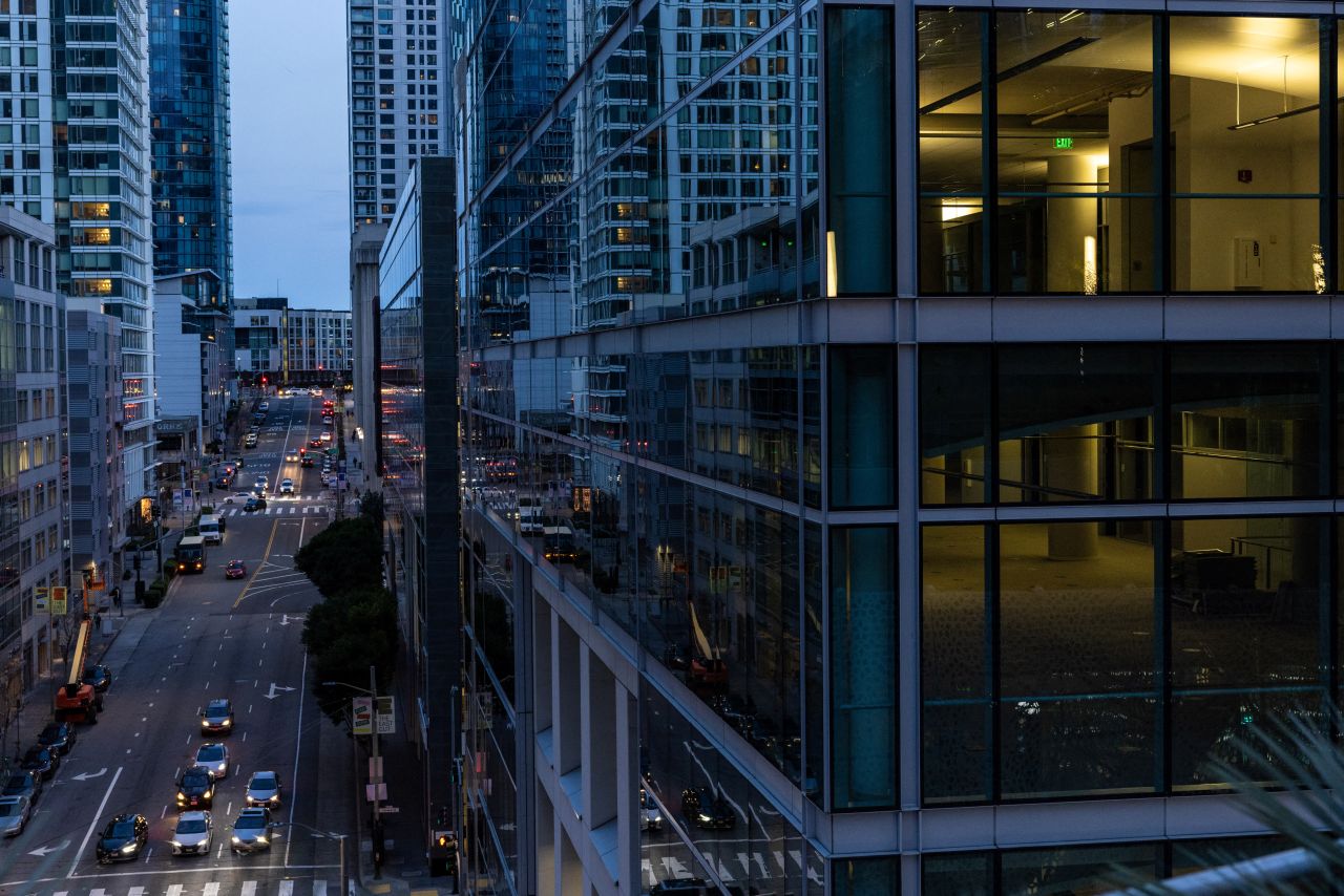 An empty office floor is seen in downtown San Francisco on February 23.