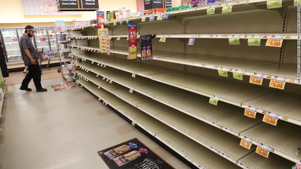 Empty shelves at a Myrtle Beach, South Carolina, grocery store this week. As Hurricane Florence nears, local food banks are scrambling to meet demand.