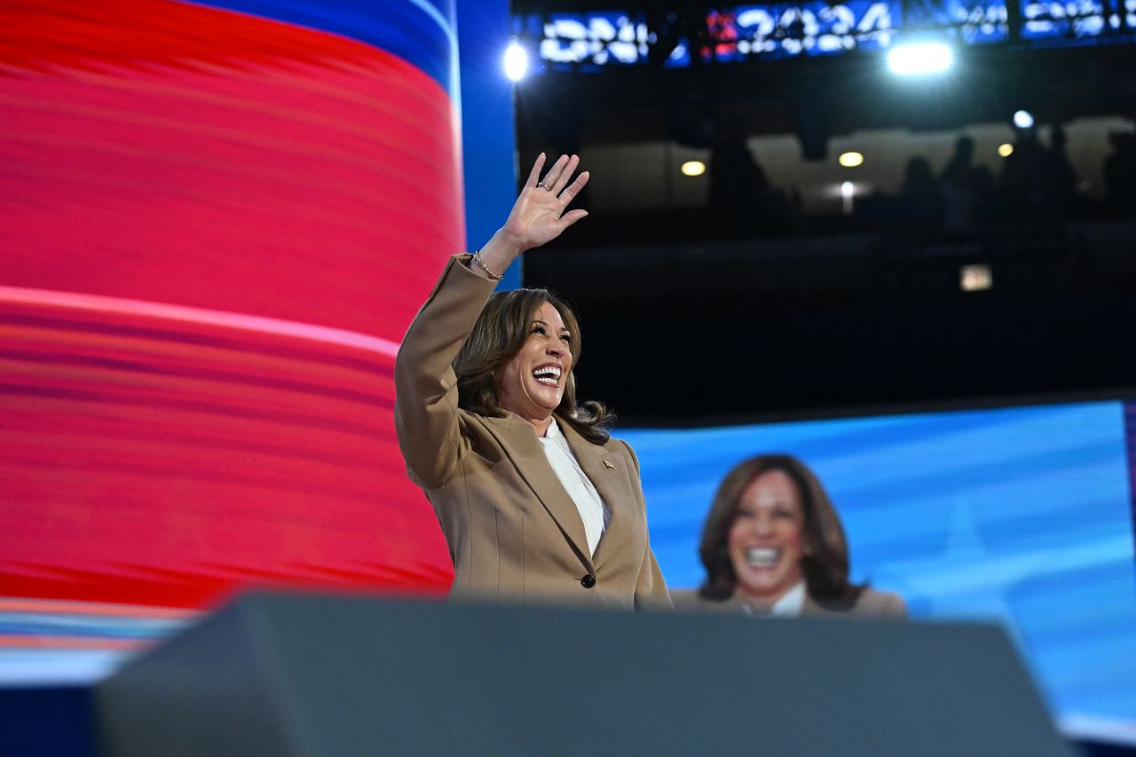 Vice President Kamala Harris is on stage during the 2024 Democratic National Convention in Chicago on August 19.