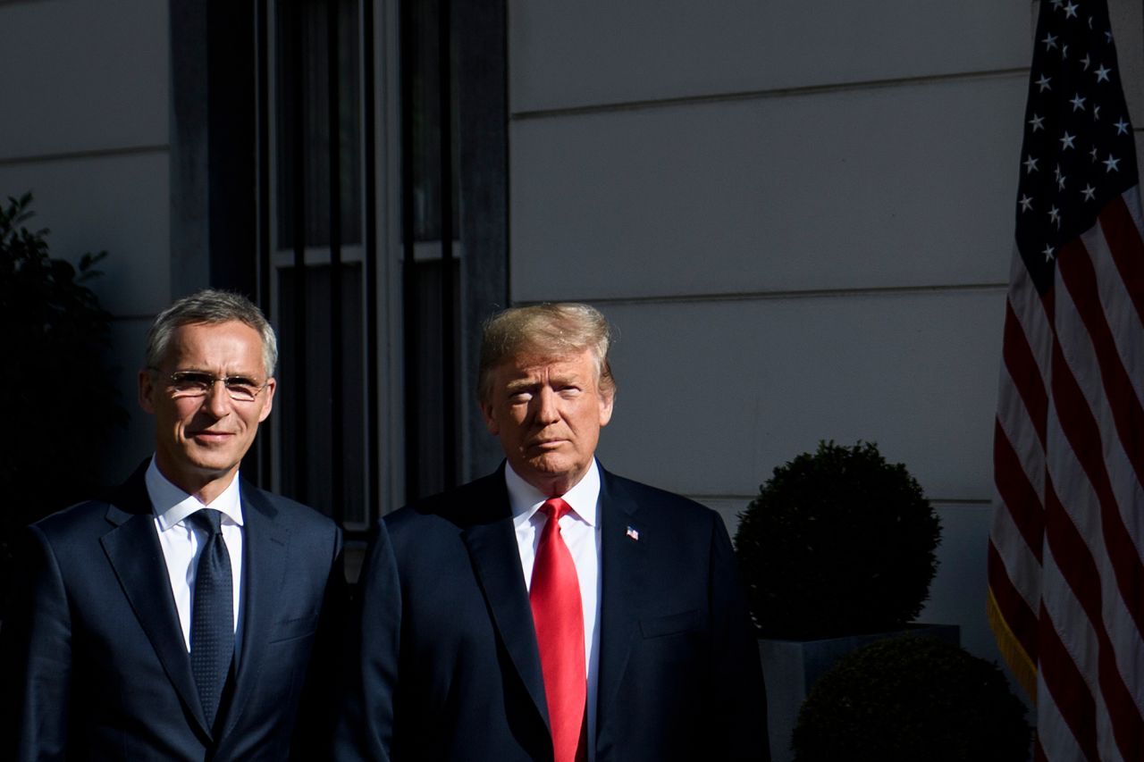 NATO Secretary General Jens Stoltenberg, left, with US President Donald Trump in Brussels.