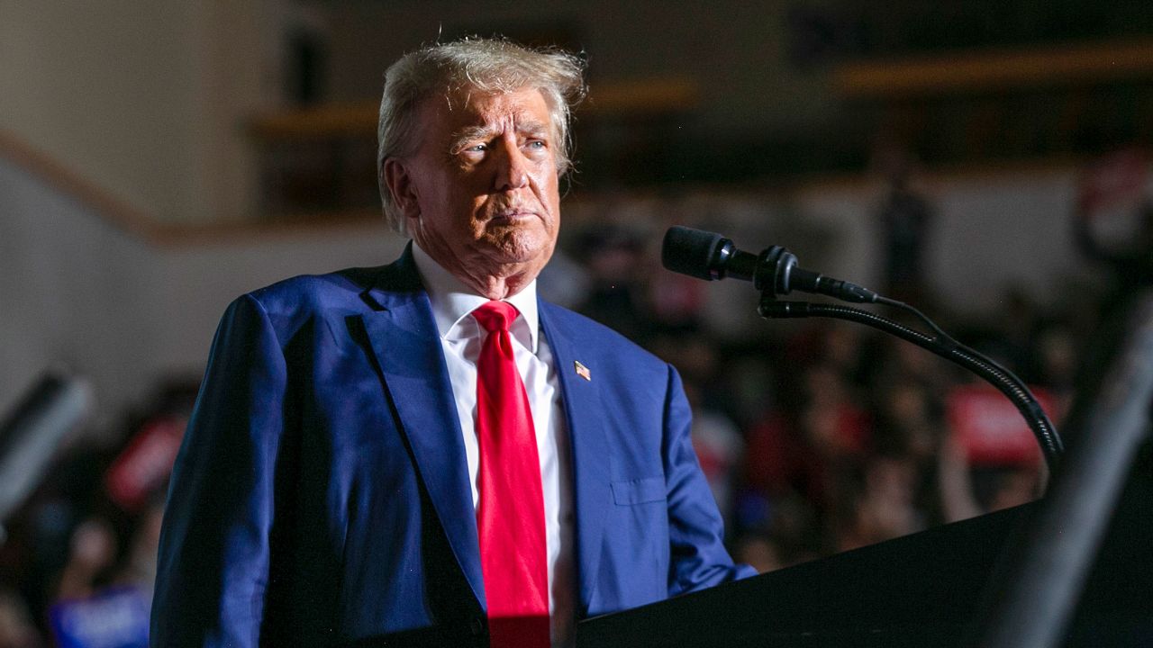 Former President Donald Trump during a rally at the Erie Insurance Arena in Erie, Pennsylvania, on July 29, 2023. 