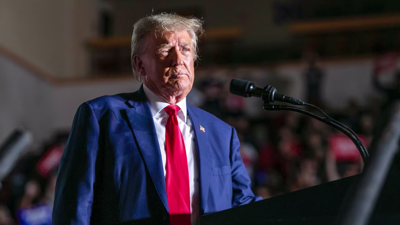 Former President Donald Trump during a rally at the Erie Insurance Arena in Erie, Pennsylvania, on July 29, 2023. 