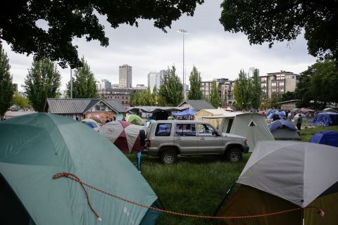 People have pitched tents in Cal Anderson Park.