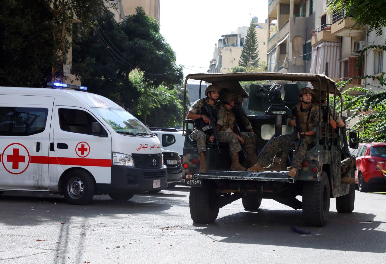 Lebanese soldiers are deployed after gunfire erupted near the site of a protest in Beirut on October 14.