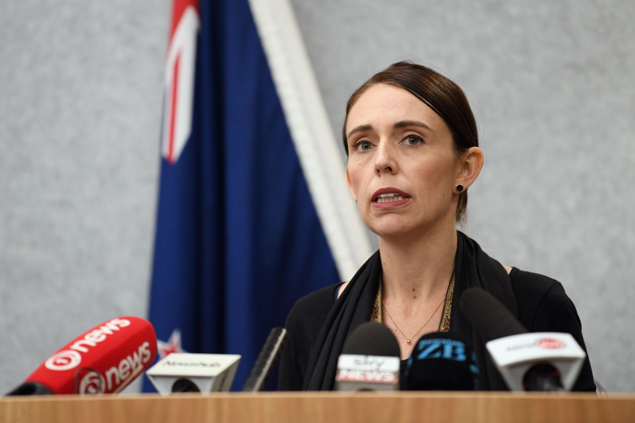 Jacinda Ardern speaks at a press conference on Saturday.