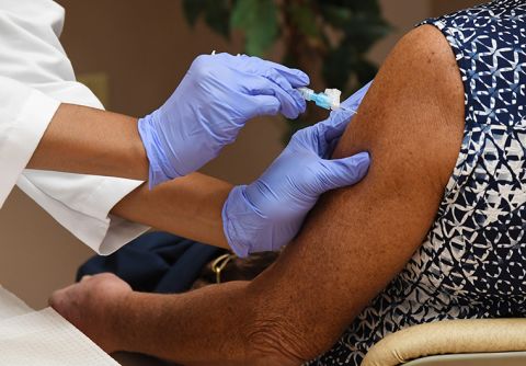 A Moderna COVID-19 vaccine is being administered at the Doolittle Senior Center on February 3, 2021 in Las Vegas, Nevada. 