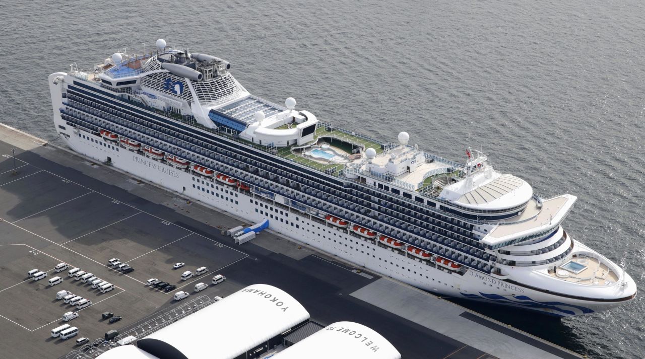 Ambulances parked near the cruise ship Diamond Princess docked at the port of Yokohama near Tokyo on Friday.