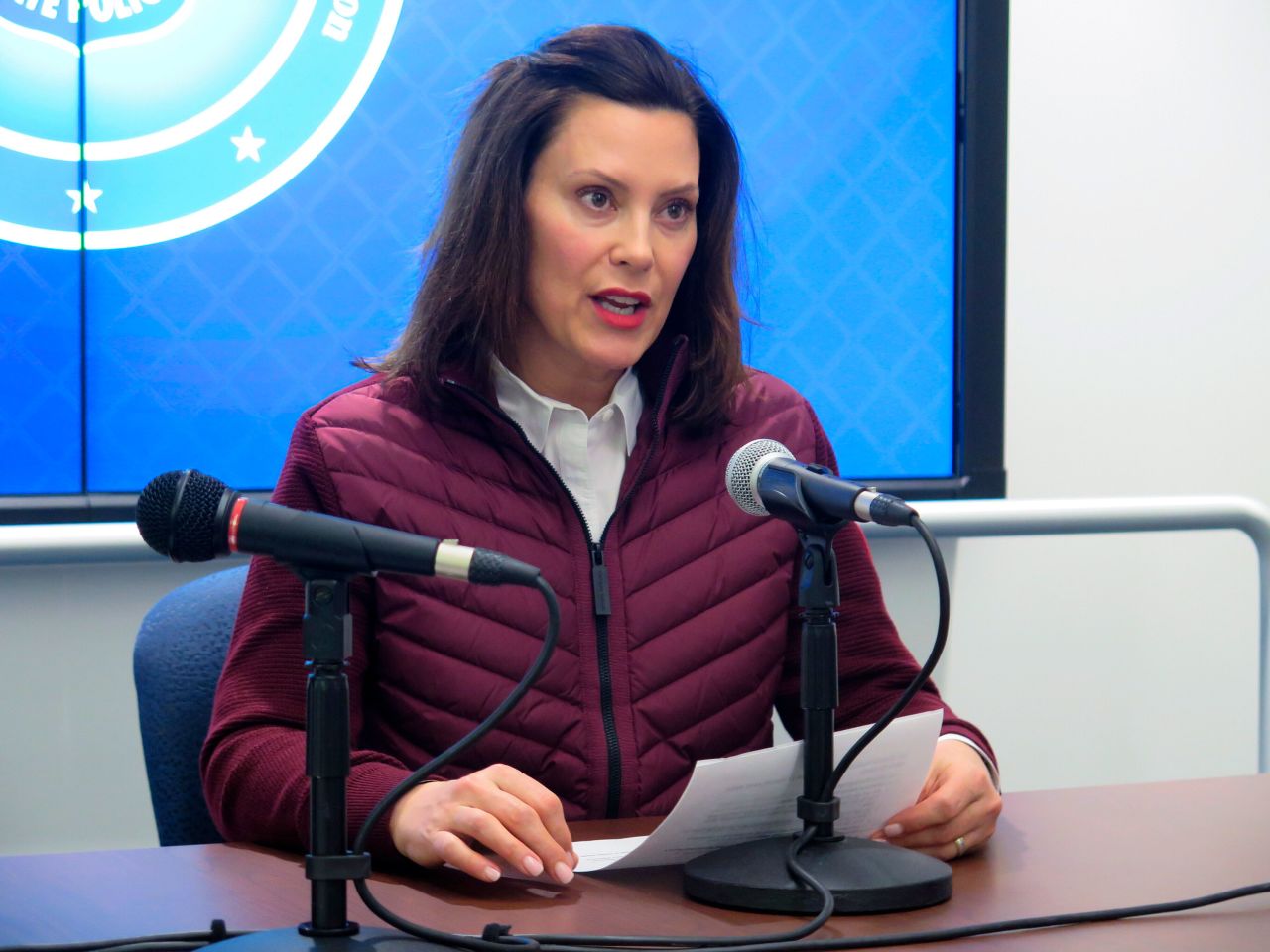 Michigan Gov. Gretchen Whitmer announces the state's first two cases of coronavirus on March 10.