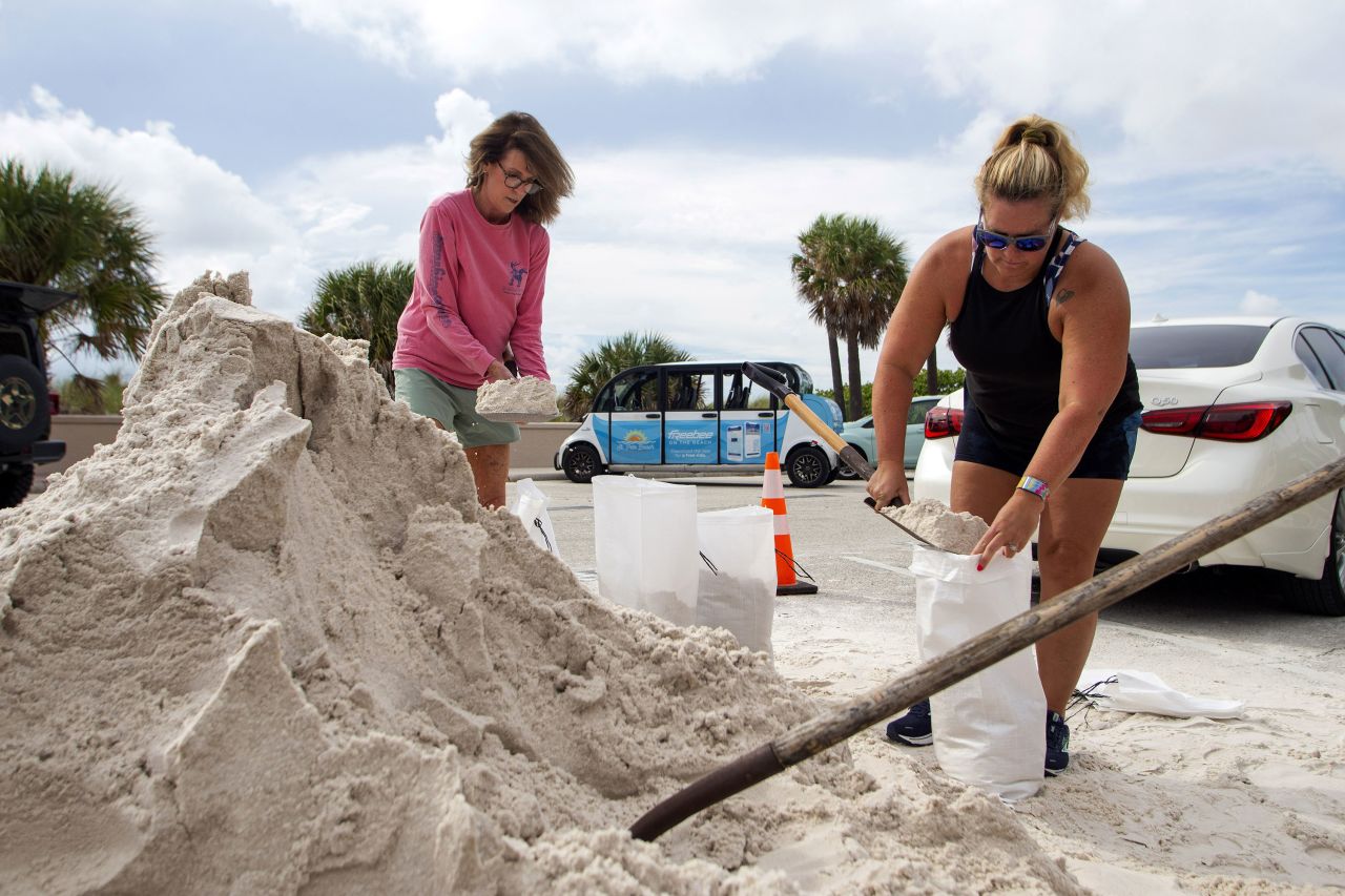 Residents fill sandbags in St. Petersburg, Florida, on Monday.