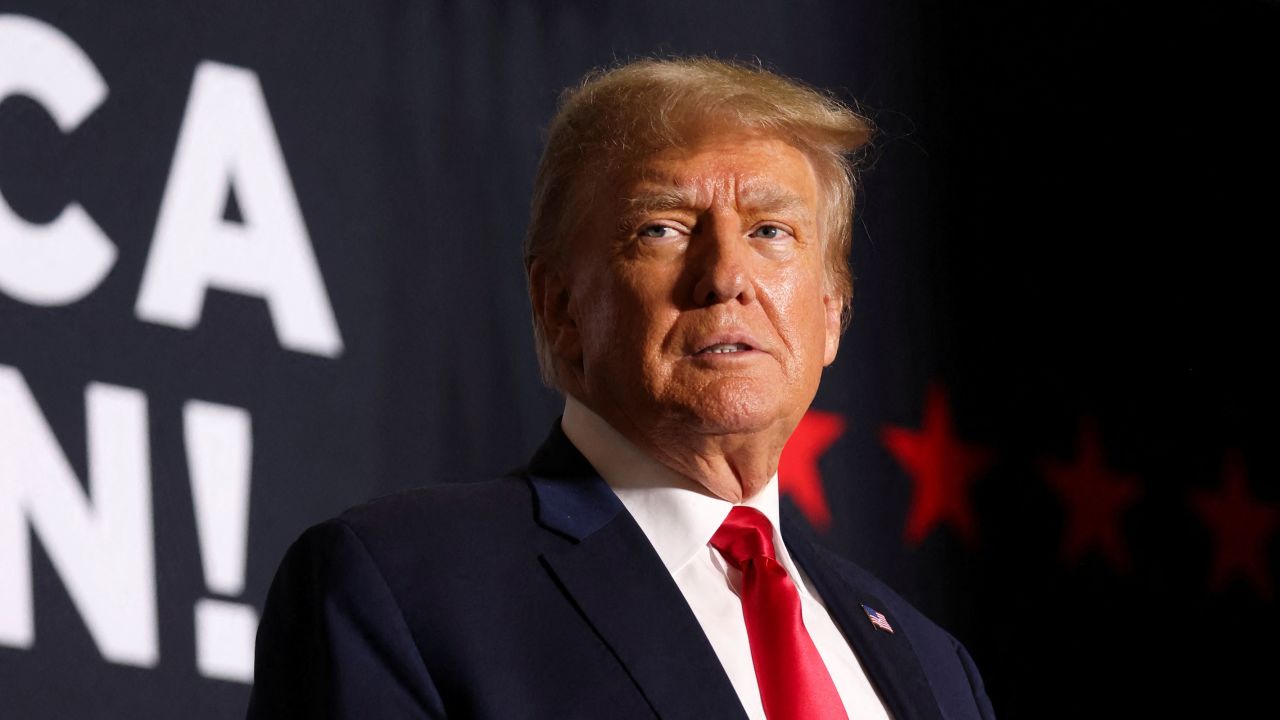 Former President and Republican presidential candidate Donald Trump arrives on stage to speak during a 2024 presidential campaign rally in Dubuque, Iowa, on September 20, 2023.  