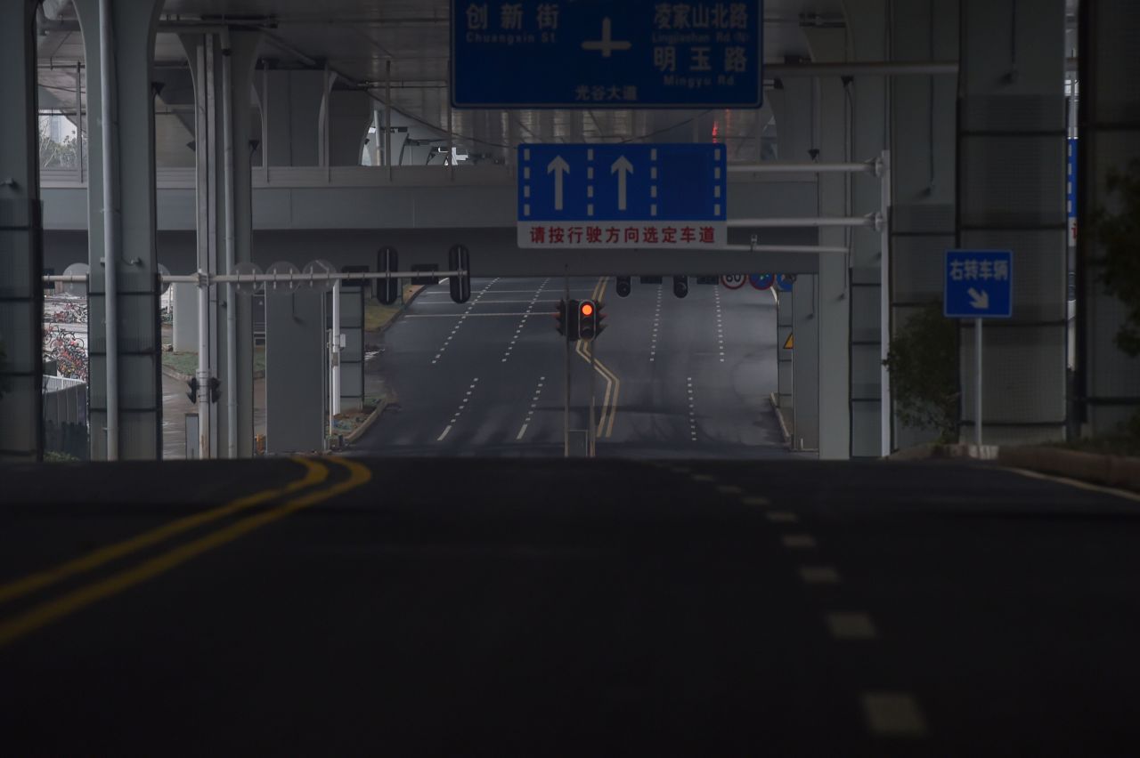 An empty road is seen in Wuhan on Saturday.