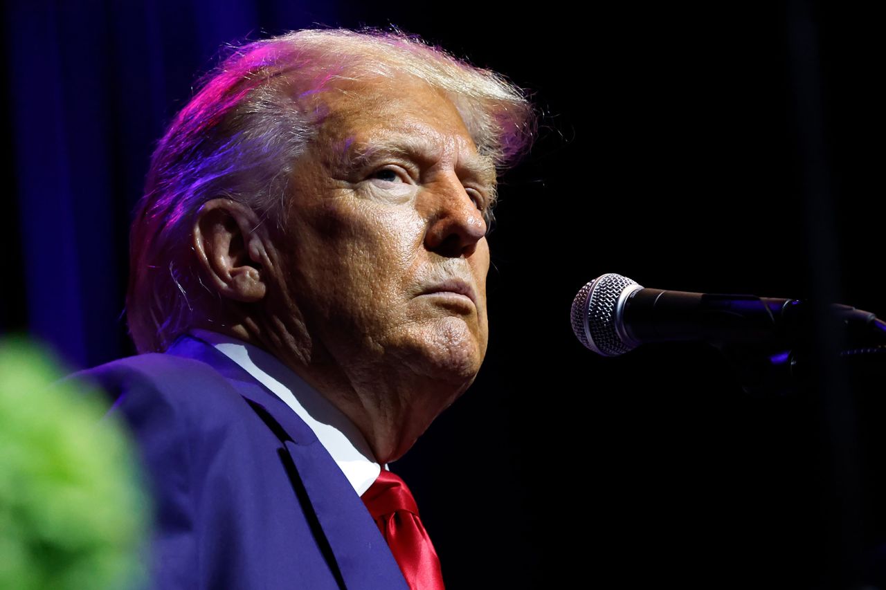 Former President Donald Trump speaks at a fundraiser event for the Alabama GOP, on August 4, in Montgomery, Alabama.