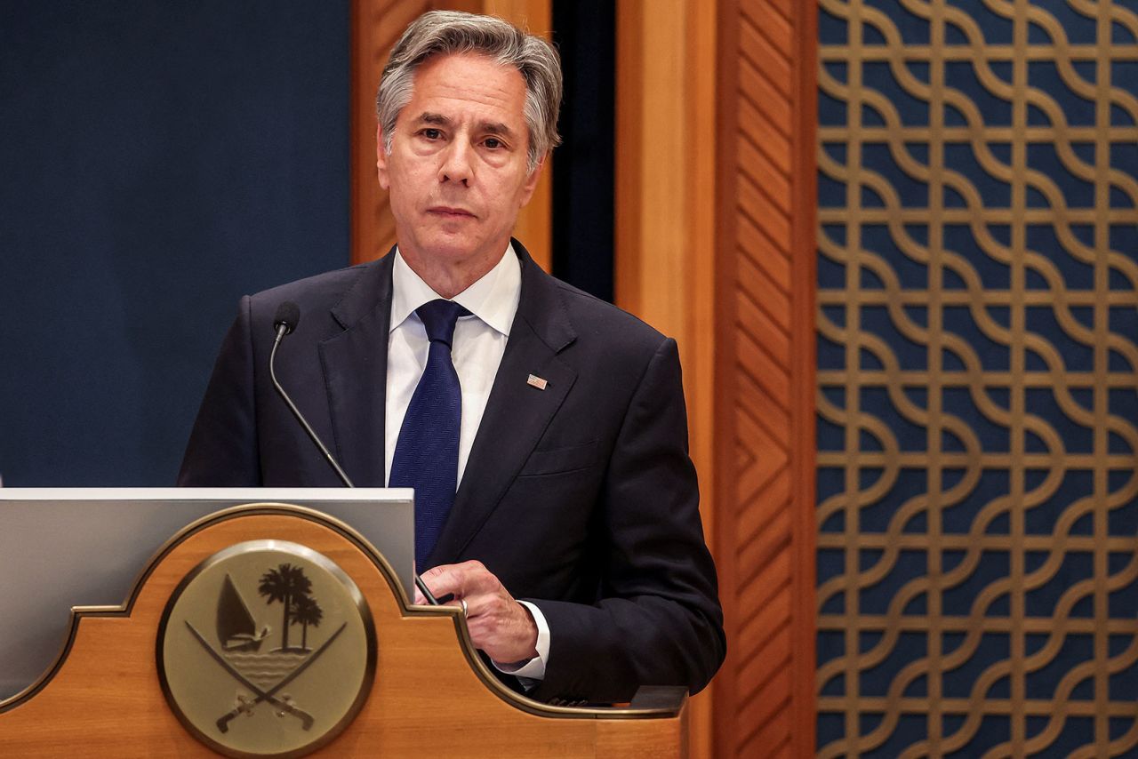 US Secretary of State Antony Blinken speaks at a news conference in Doha on Wednesday, June 12.