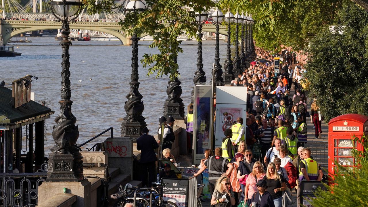 People line up in London for the chance to pay their respects to Queen Elizabeth II on Wednesday.