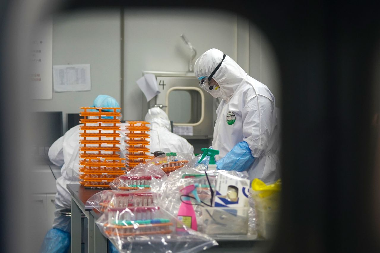 Medical workers at a coronavirus detection lab in Wuhan, China on February 22.