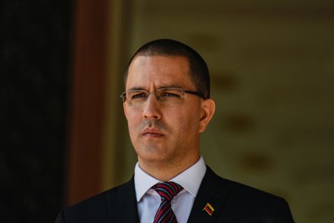 Venezuelan Foreign Minister Jorge Arreaza stands at the Miraflores Government Palace in Caracas, Venezuela, on February 7, 2020. 