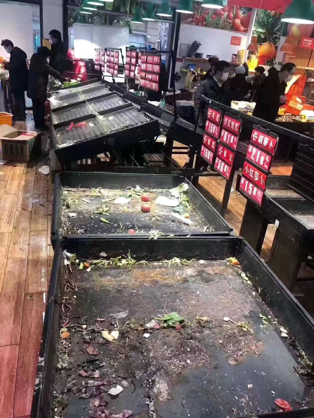 This photograph taken Thursday morning shows inside a grocery store in Wuhan.