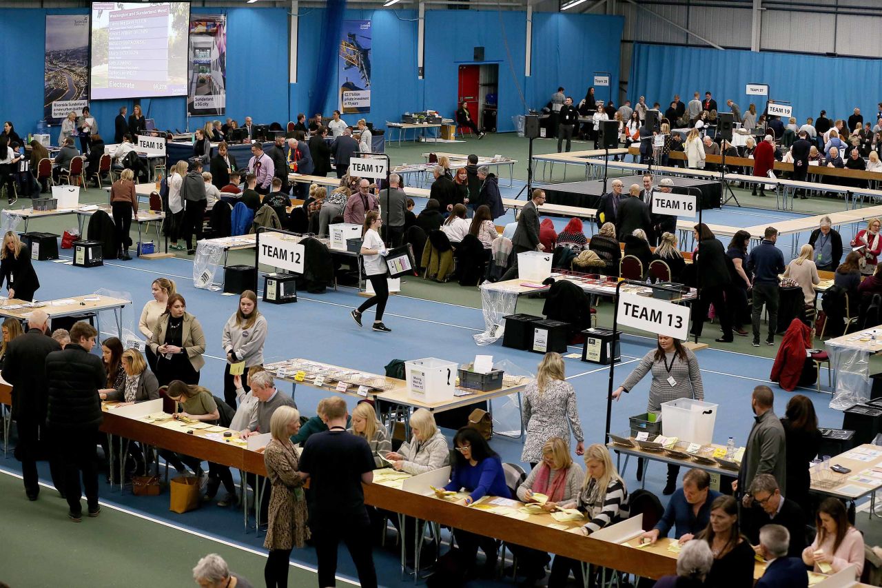 Ballots are counted at Silksworth Community Centre for the Houghton and Sunderland South constituency. Photo: Nigel Roddis/PA Images via Getty Images