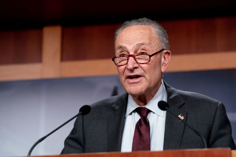Senate Majority Leader Chuck Schumer speaks during a news conference on Tuesday.