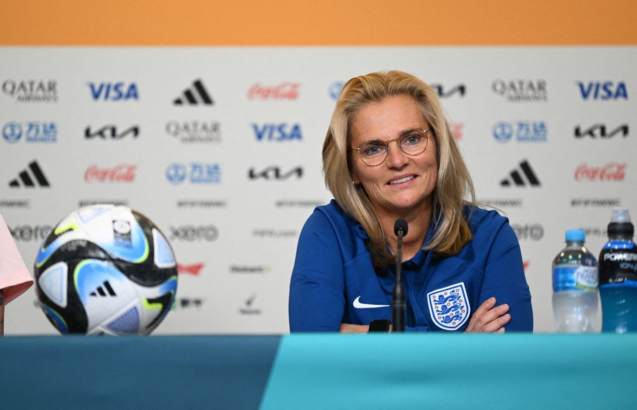England manager Sarina Wiegman during a press conference at Brisbane Stadium in Brisbane, Australia, on July 21, 2023.
