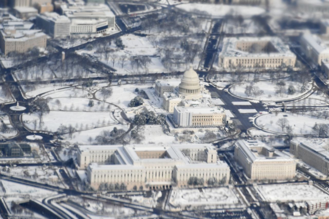 The US Capitol is seen from Air Force One on Monday 