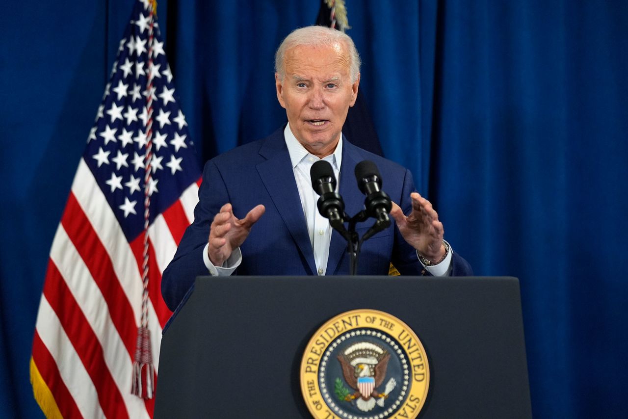 President Joe Biden speaks on Saturday, July 13, in Rehoboth Beach, Delaware.