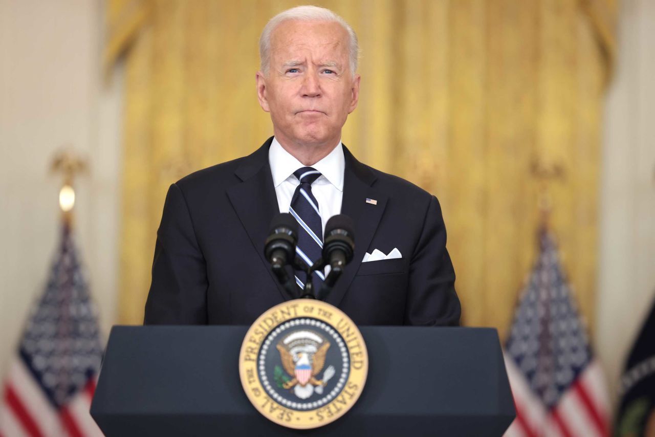 President Joe Biden speaks from the East Room of the White House on August 18, in Washington, DC. 