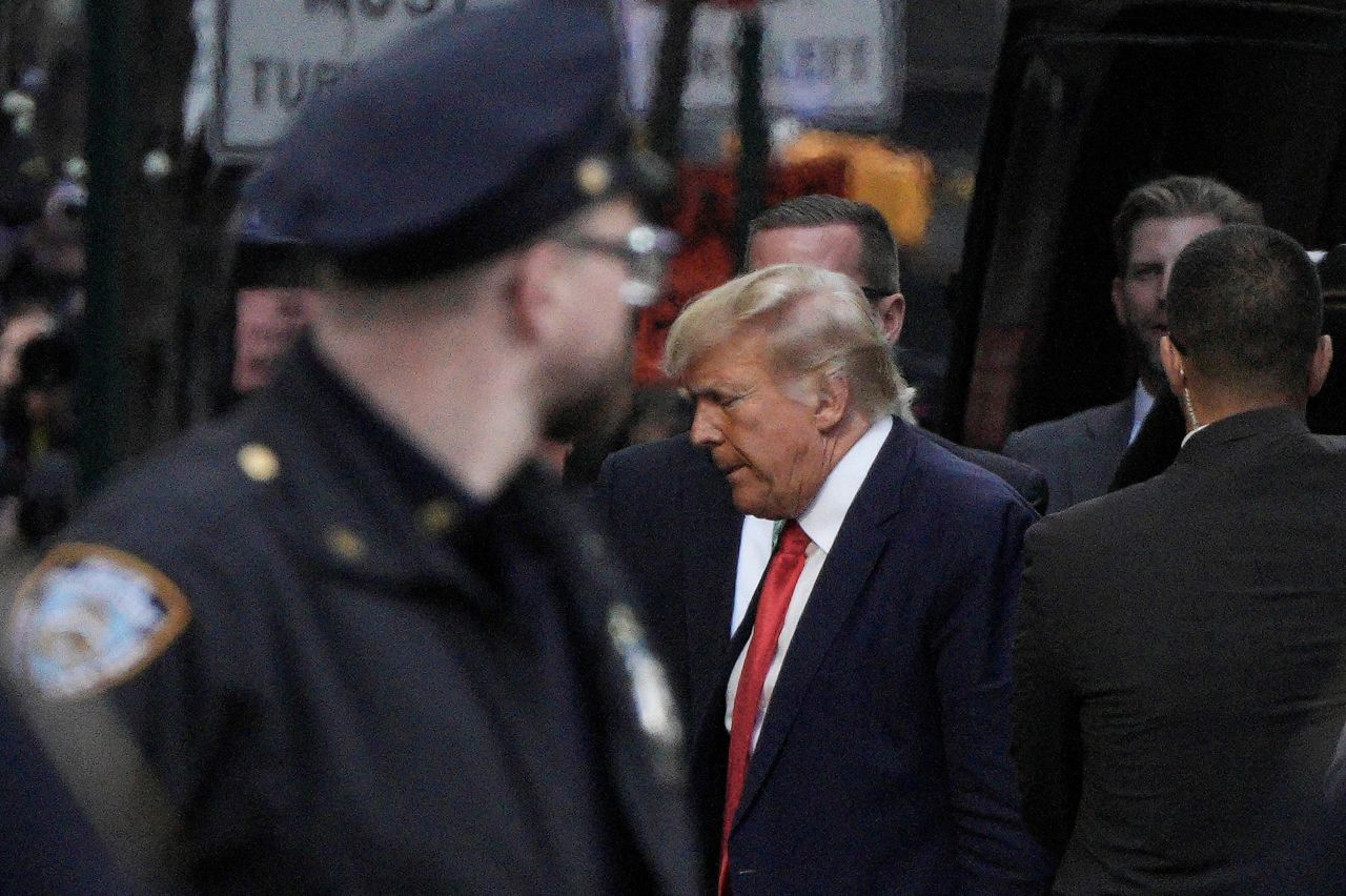 Former President Donald Trump arrives at Trump Tower in New York on Monday, April 3. 