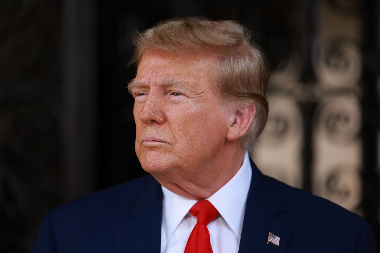 President Donald Trump speaks during a press conference held at Mar-a-Lago on February 8, in Palm Beach, Florida.