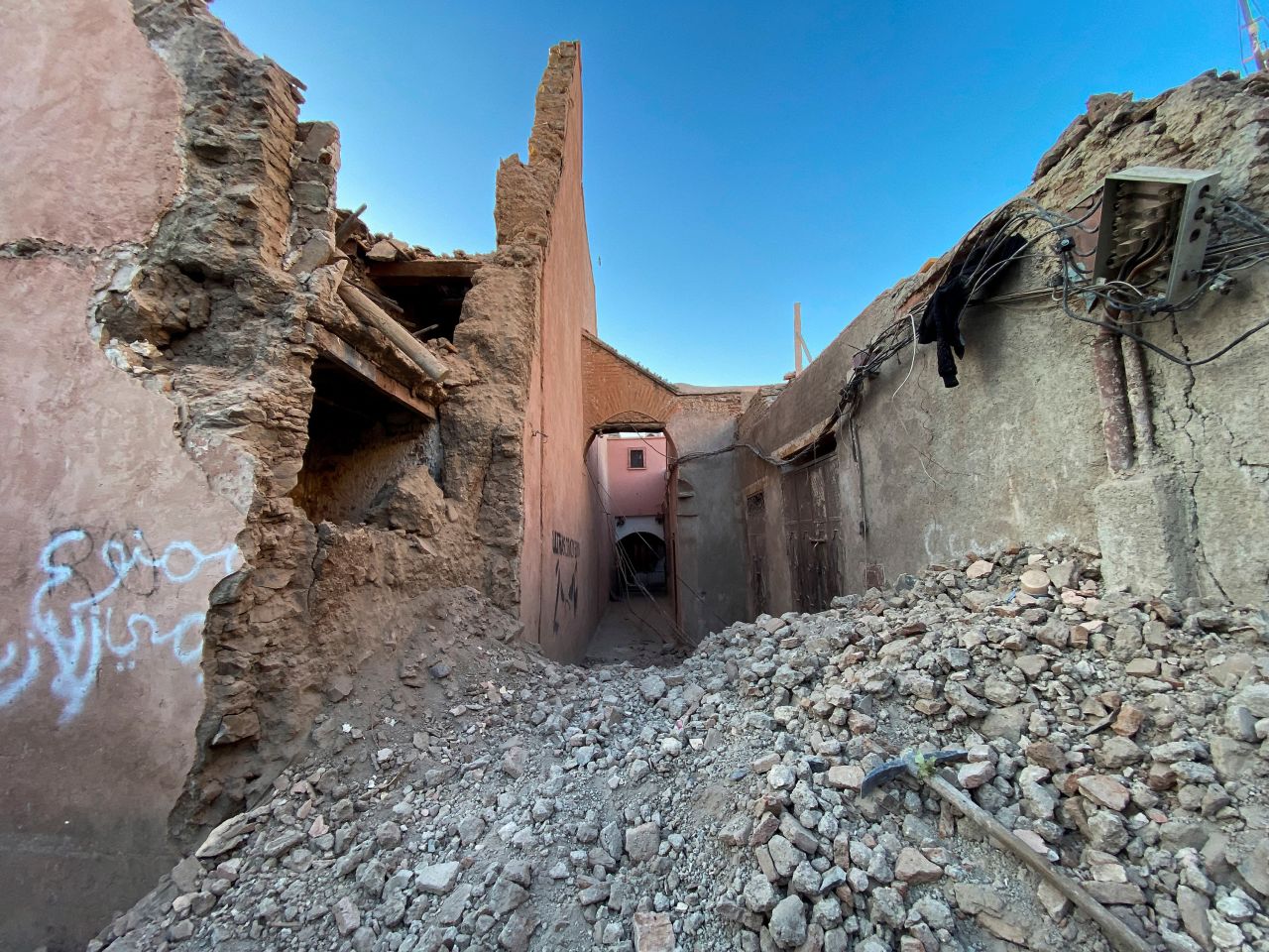 A general view of damage in the historic city of Marrakech, Morocco.