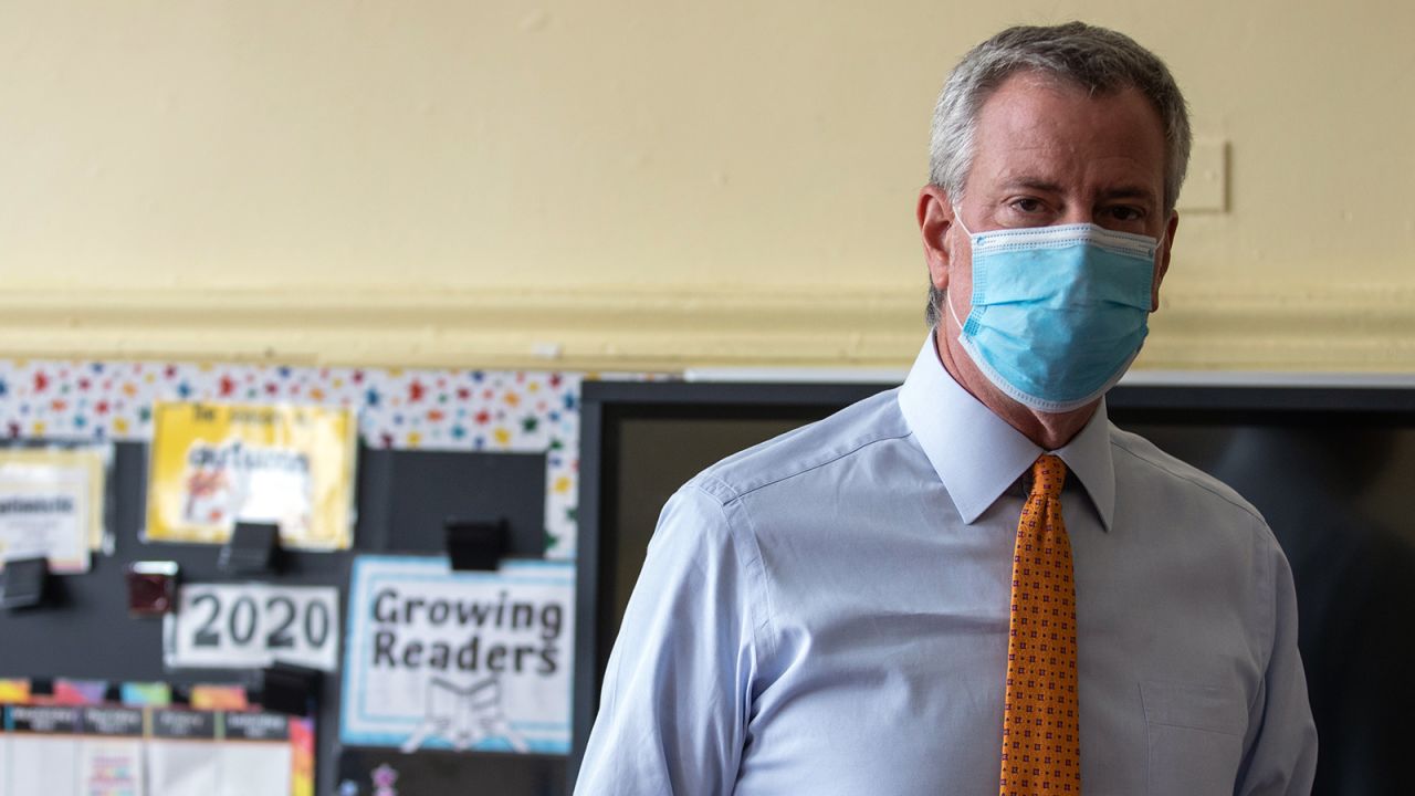 Bill de Blasio, mayor of New York, speaks during a news conference at New Bridges Elementary School in the Brooklyn borough of New York, U.S., on Wednesday, August 19. 